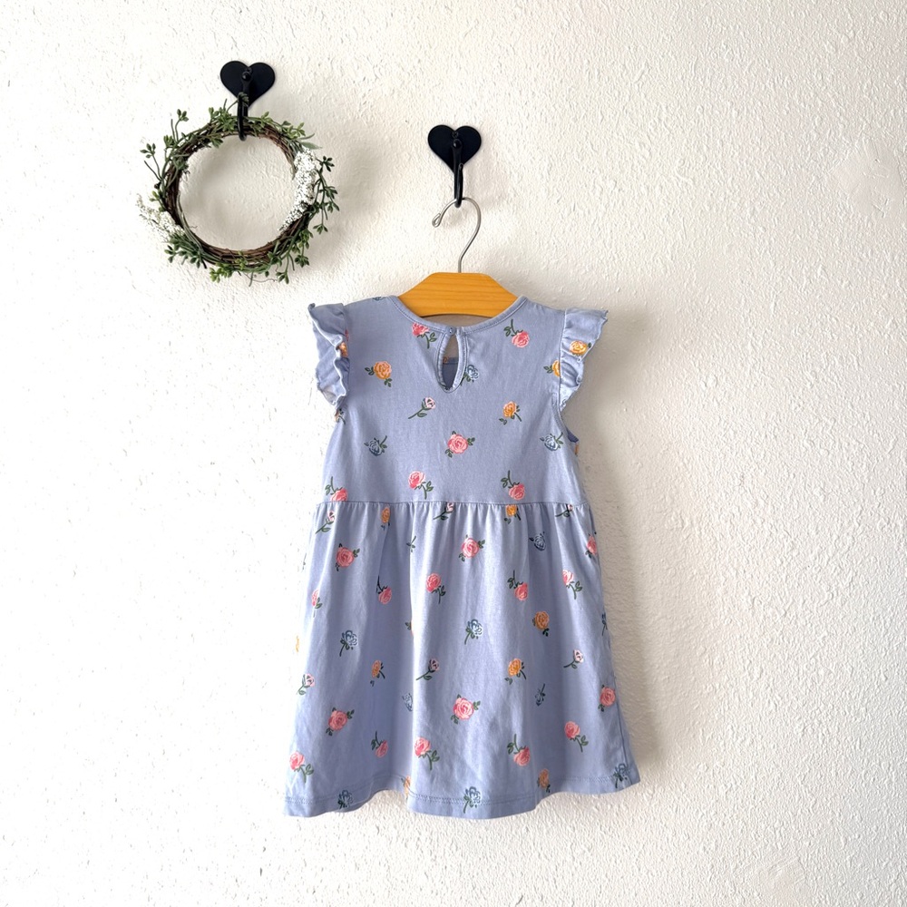 H&M Baby Girl Light Blue Rose Print Dress 12–18 Months - Picture 3 of 4